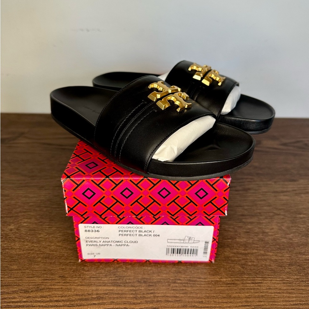 Tory Burch Everly Anatomic Slide in Perfect Black Size 7